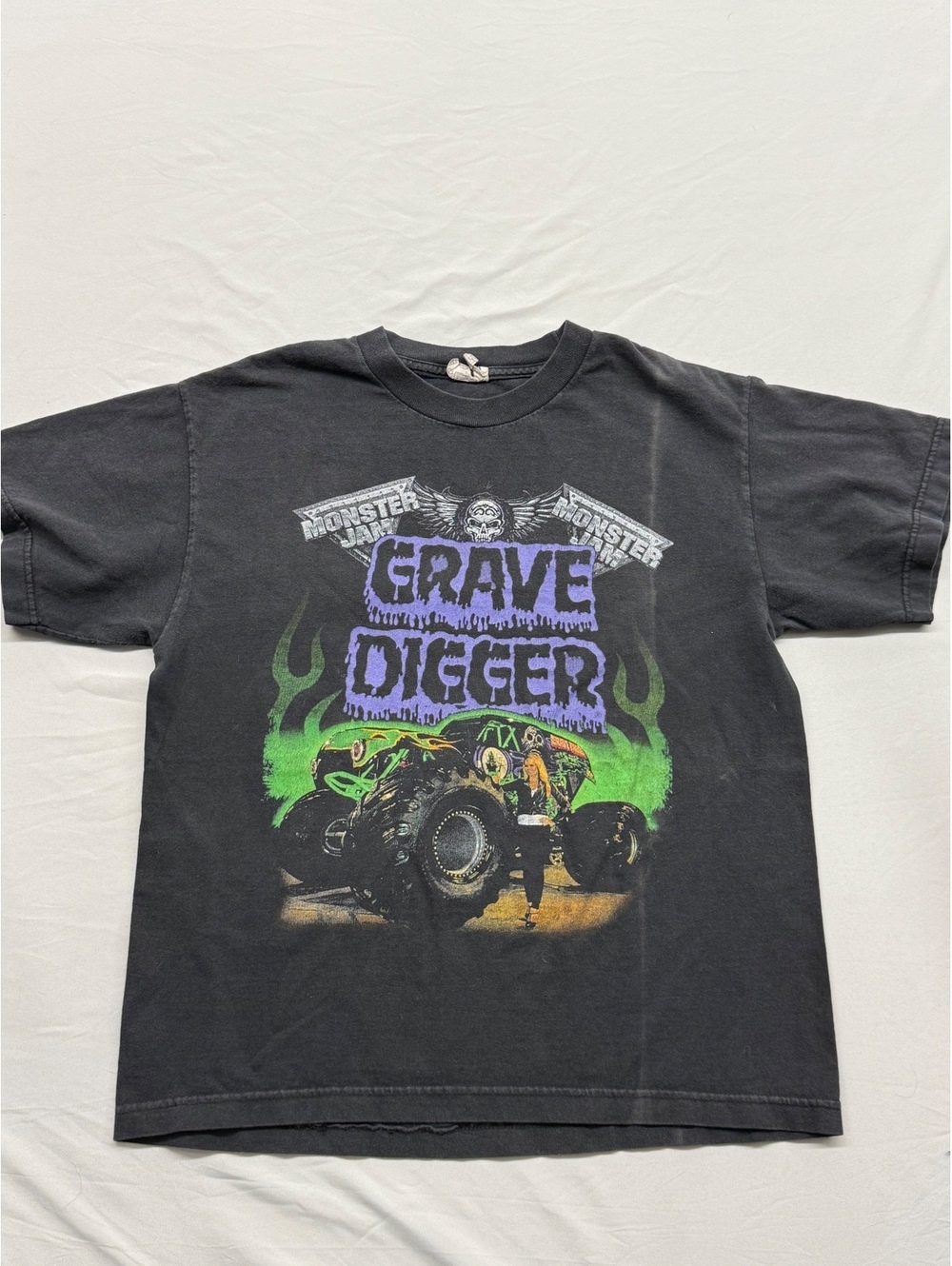 Vintage 2011 Monster Jam Grave Digger Tour T-Shirt Black Boxy Fit M